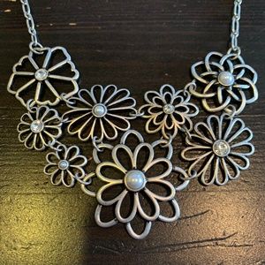 Lia Sophia Silver Flower Necklace with Crystals